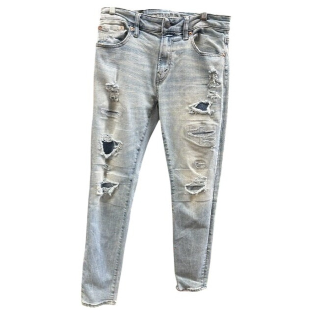 American Eagle Airflex+ Temp Tech Distressed Skinny Jeans Light Wash 30x32